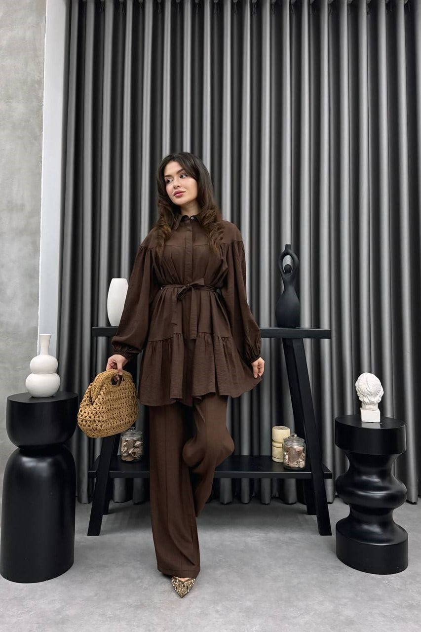 Wholesale Womens Brown Two-Piece Hijab Set