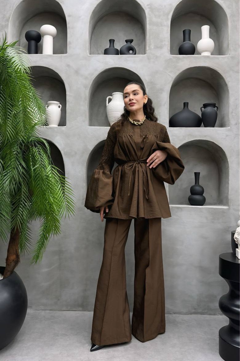 Wholesale Womens Brown Two-Piece Hijab Set