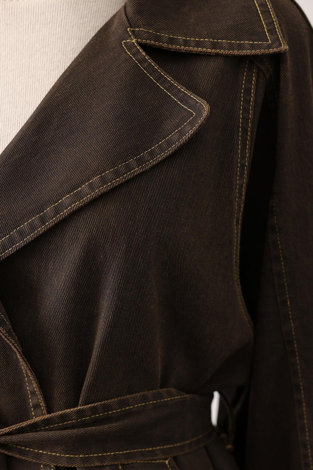 Wholesale Womens Brown Washed Effect Denim Jacket with Belt