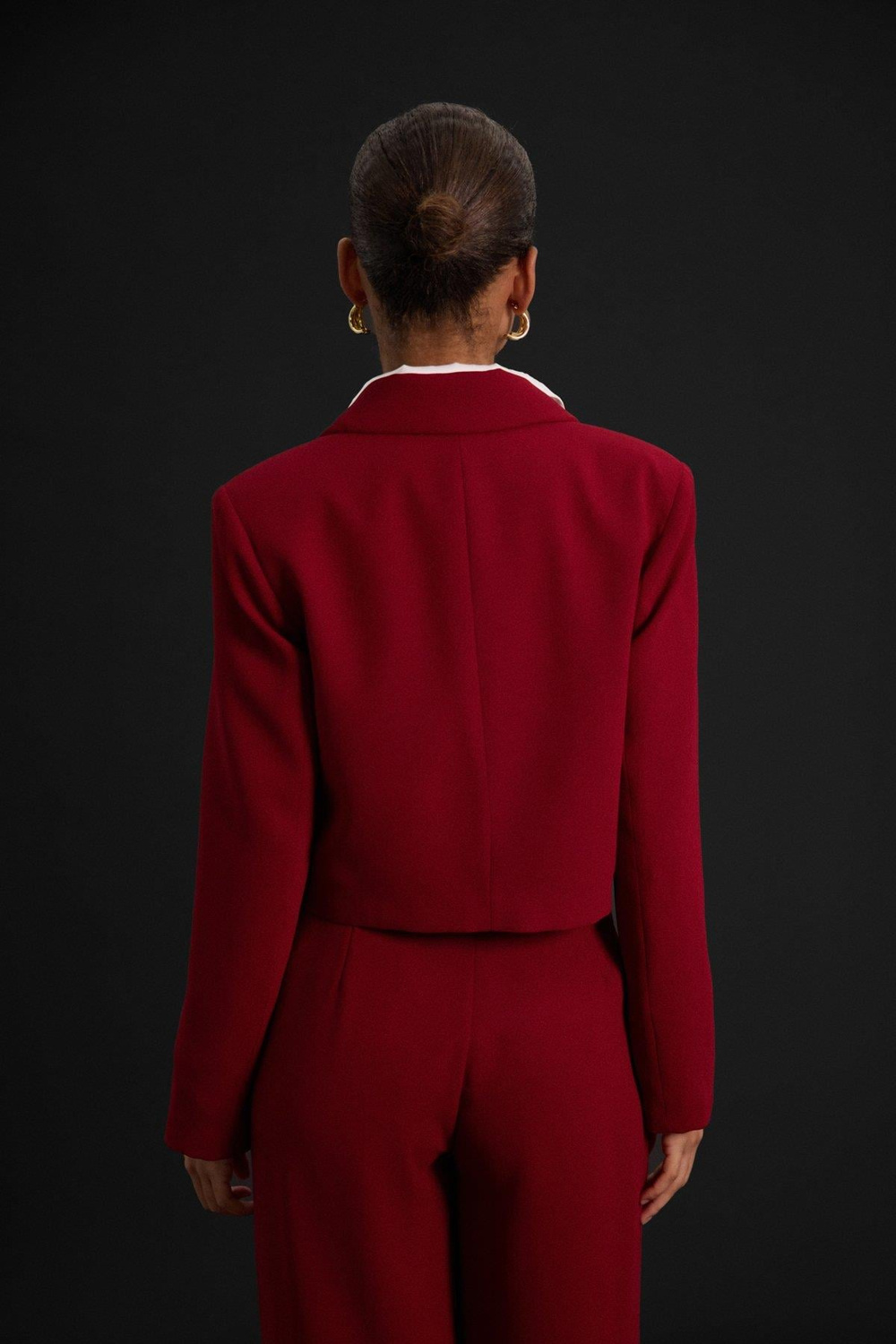 Wholesale Womens Burgundy Cropped Blazer with Notched Collar