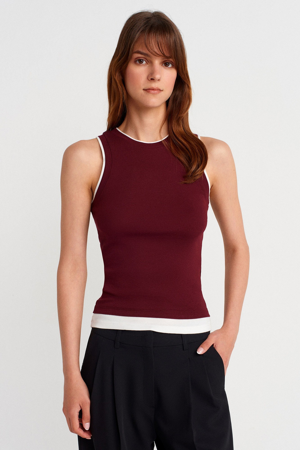 Wholesale Womens Burgundy Double-Look Tank Top