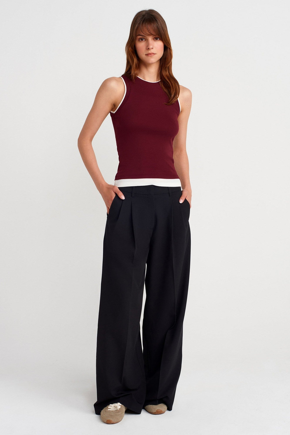 Wholesale Womens Burgundy Double-Look Tank Top