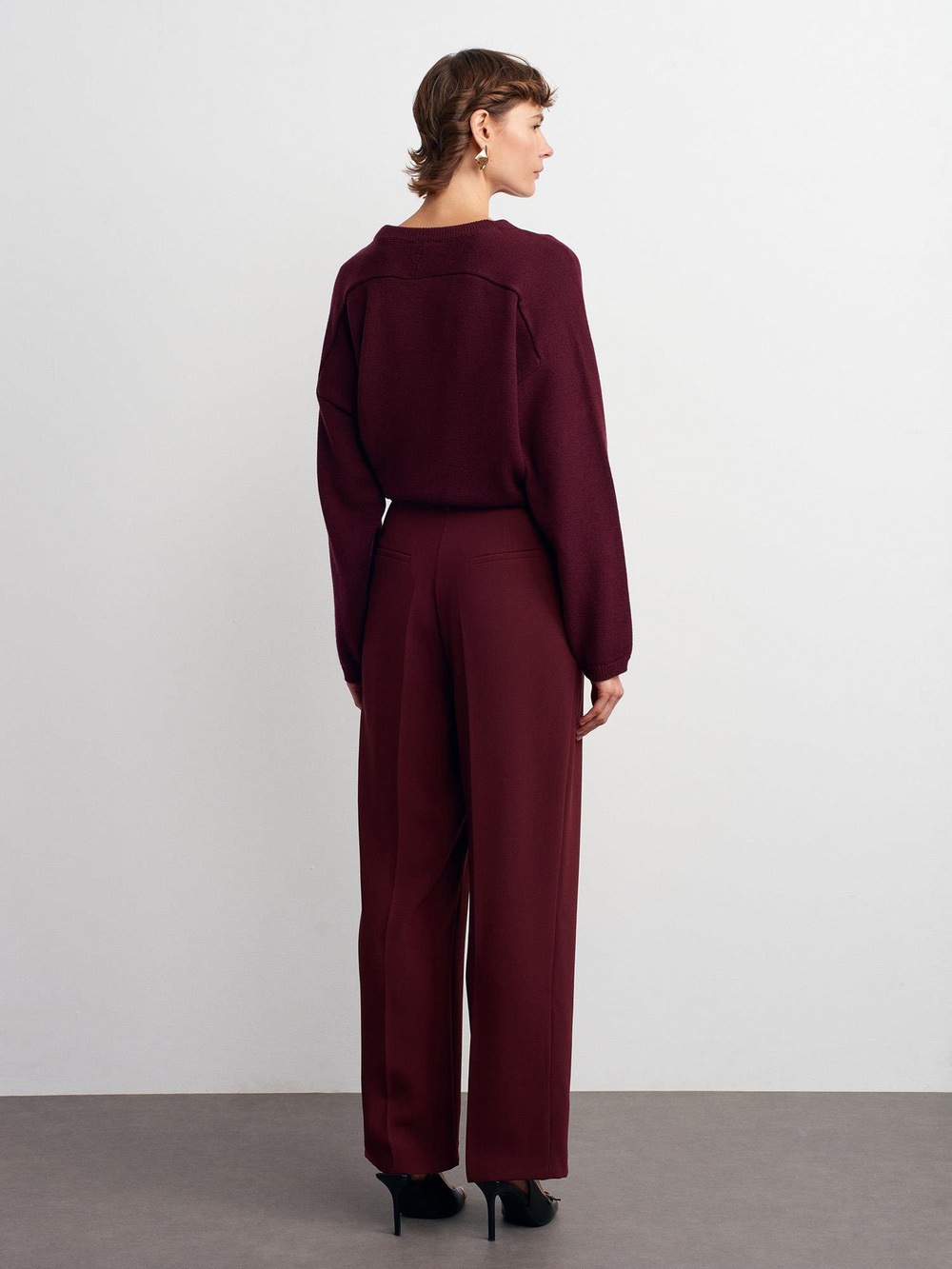 Wholesale Womens Burgundy High Waist Pleated Palazzo Trousers