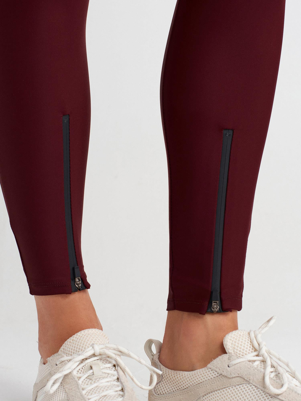 Wholesale Womens Burgundy Leggings with Front Ankle Zippers