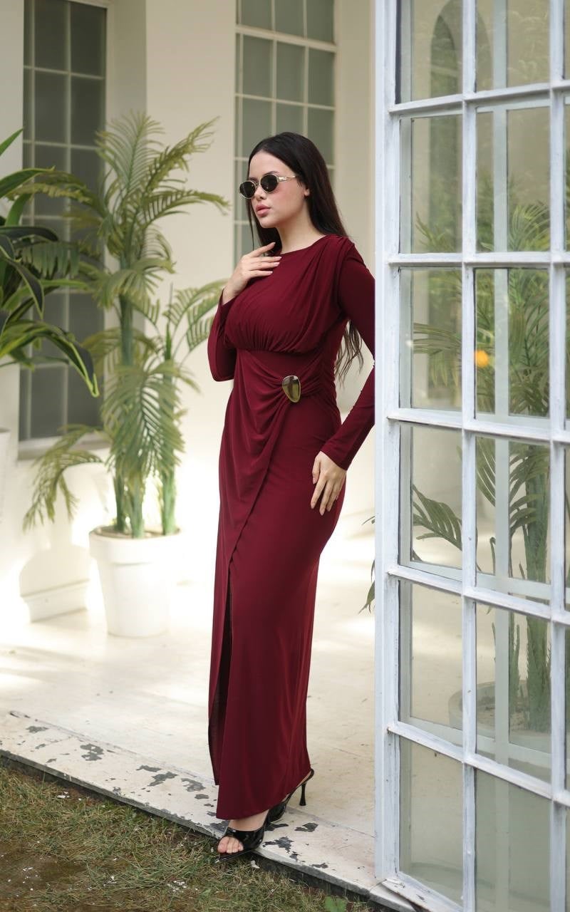 Wholesale Womens Burgundy Maxi Hijab Dress