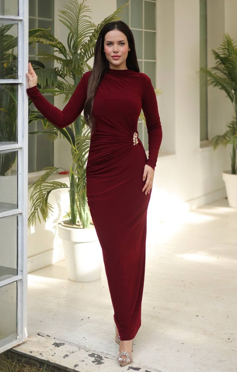 Wholesale Womens Burgundy Maxi Hijab Dress