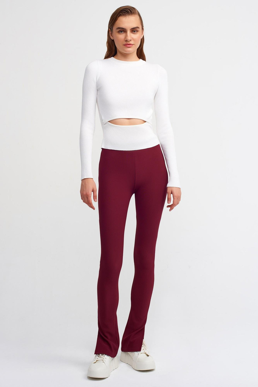 Wholesale Womens Burgundy Slit Leg Leggings