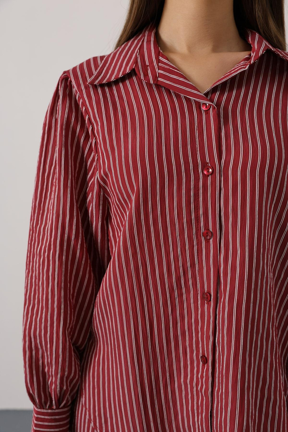 Wholesale Womens Burgundy Striped Two-Piece Set – Shirt and Pants