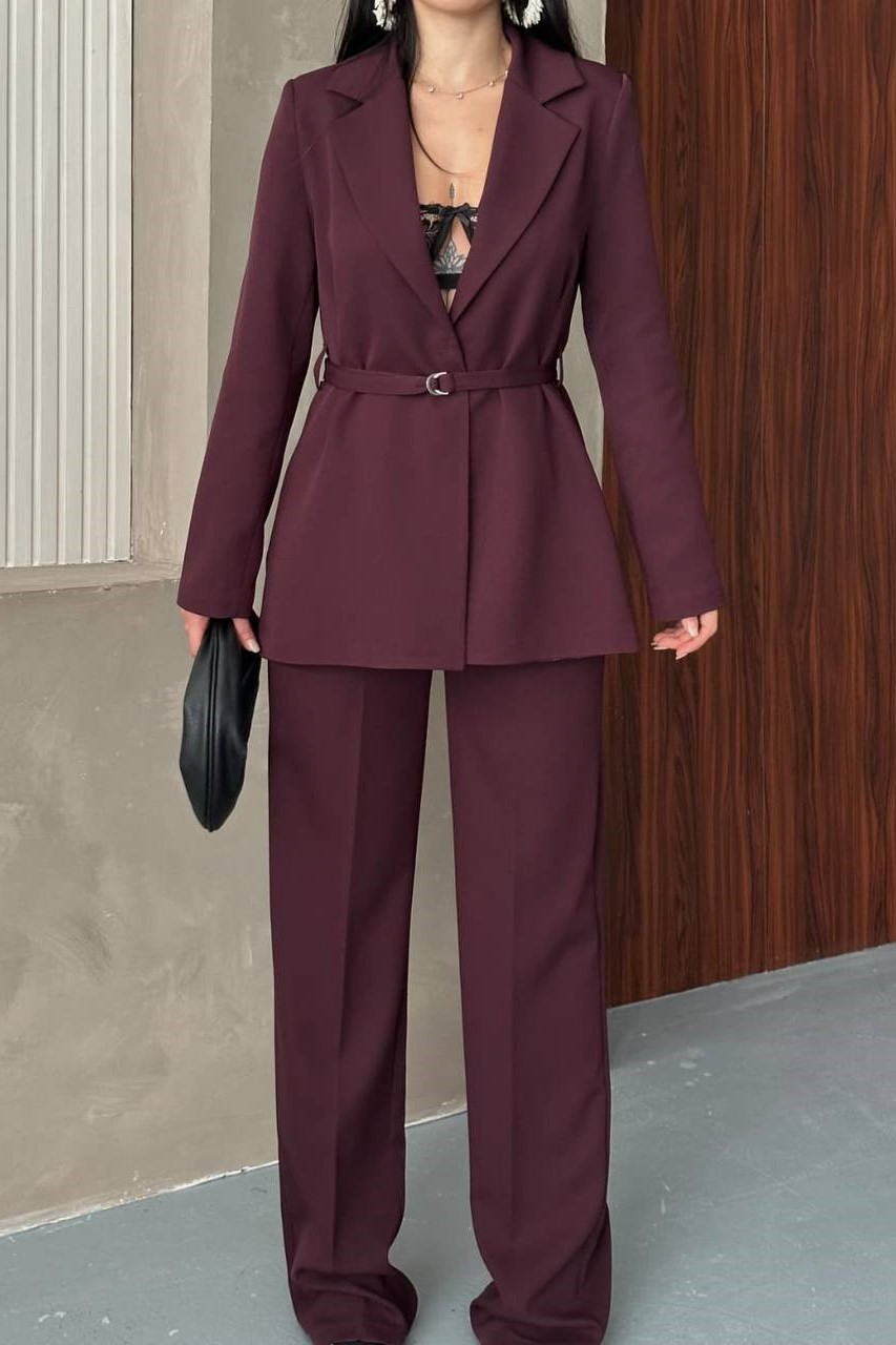 Wholesale Women's Burgundy Tracksuit Set 0044-2146