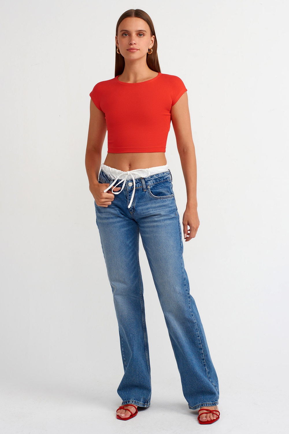 Wholesale Womens Coral Red Modal-Cotton Cropped T-Shirt