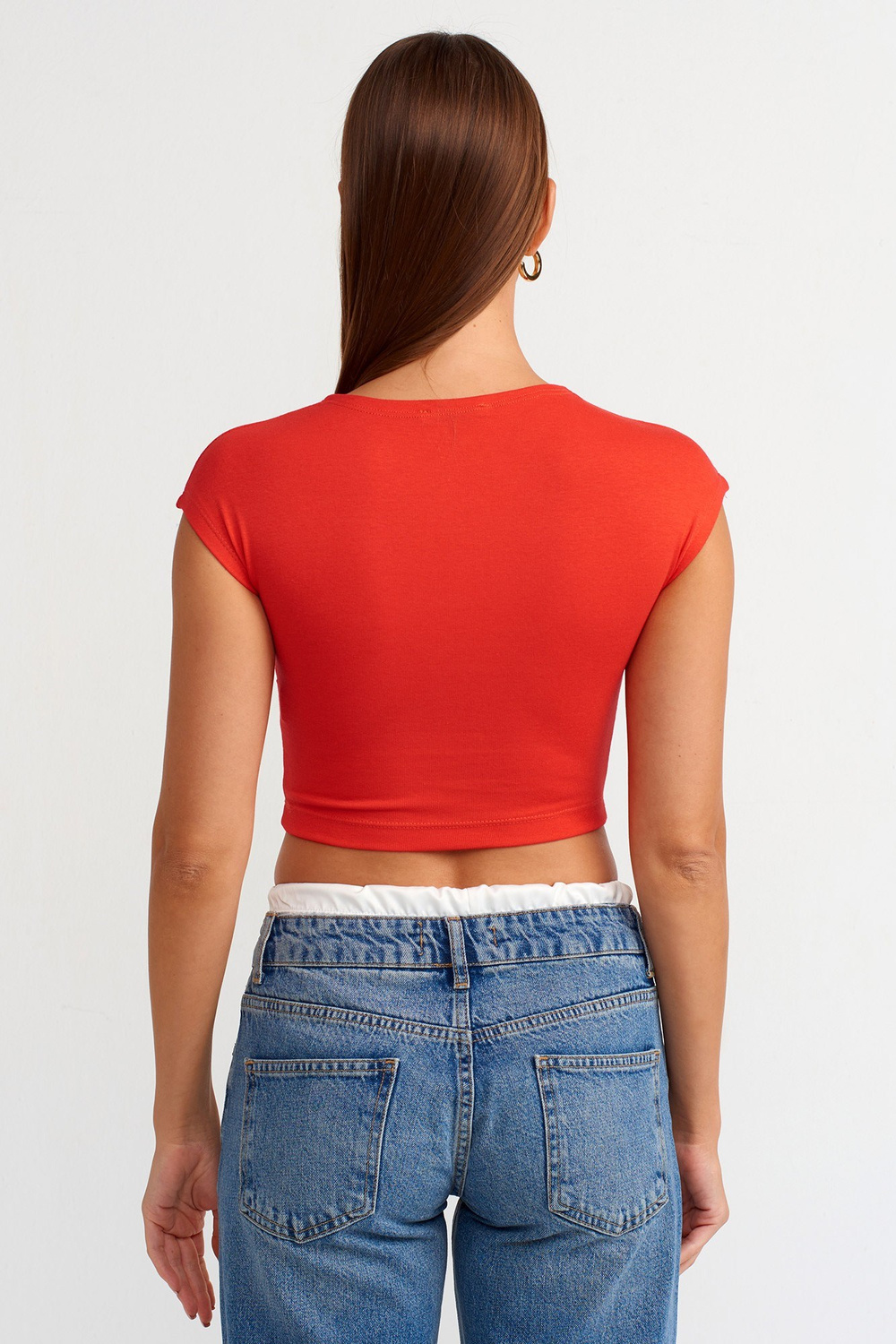 Wholesale Womens Coral Red Modal-Cotton Cropped T-Shirt