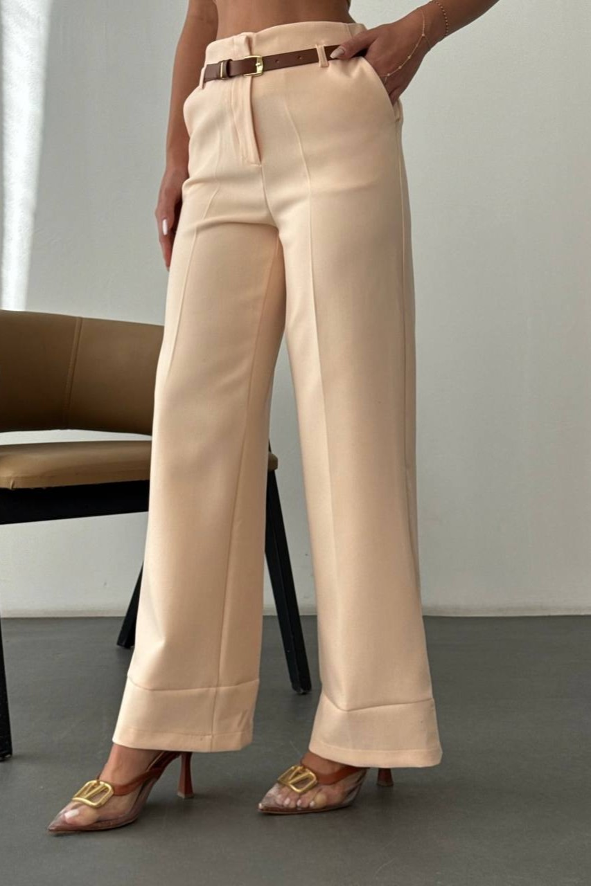 Wholesale Womens Cream High-Waisted Wide-Leg Trousers