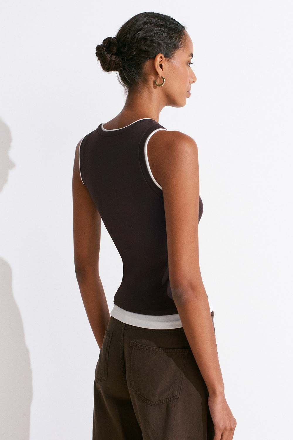 Wholesale Womens Dark Brown Double-Look Tank Top