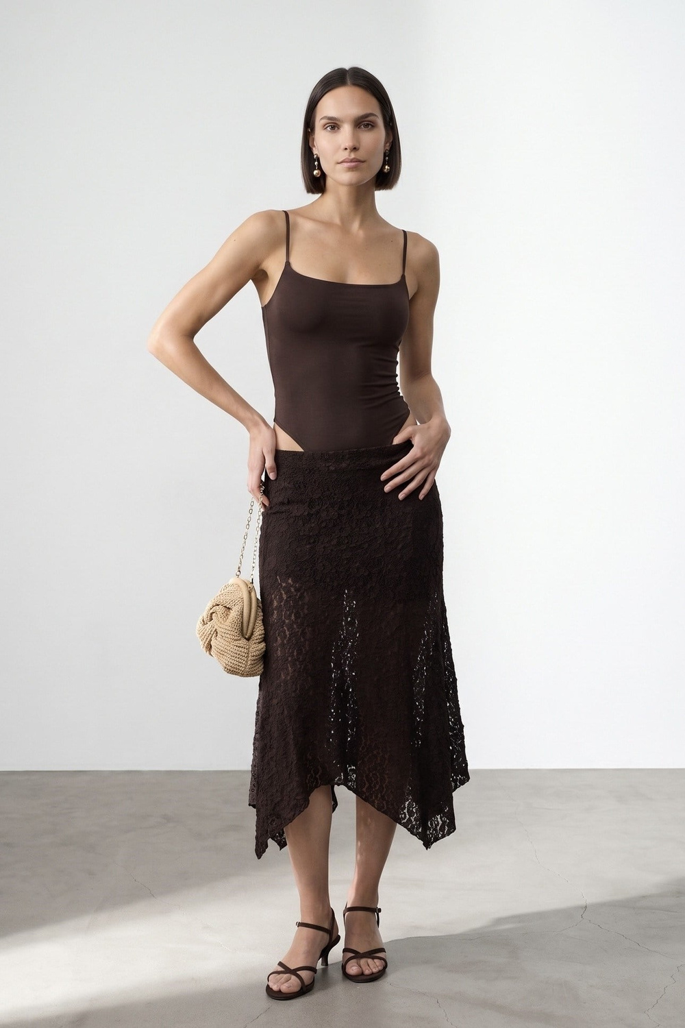 Wholesale Womens Dark Brown Strappy Bodysuit