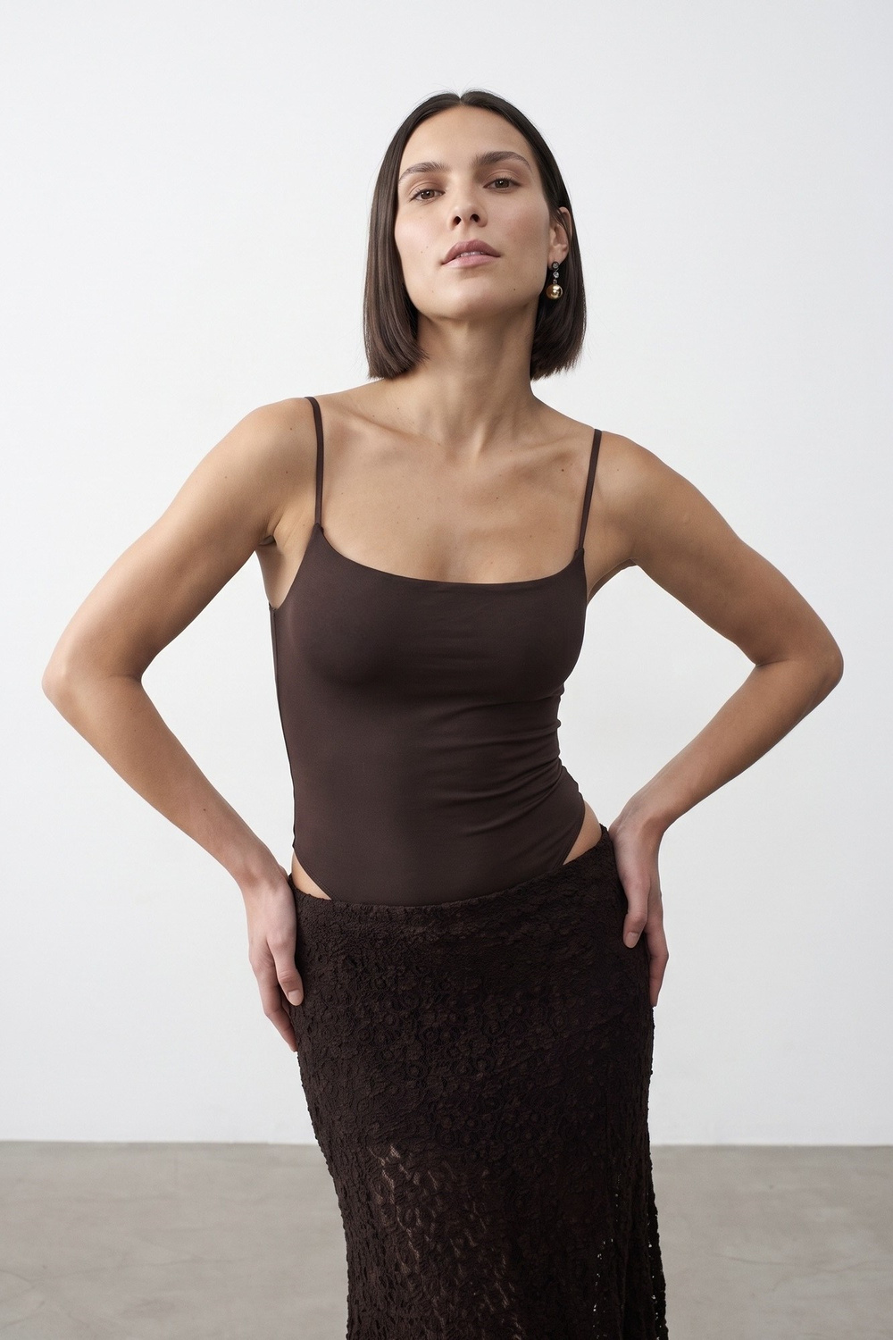 Wholesale Womens Dark Brown Strappy Bodysuit