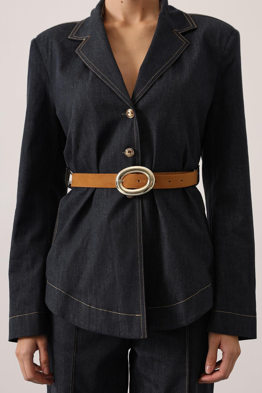 Wholesale Womens Dark Navy Denim Suit with Belt