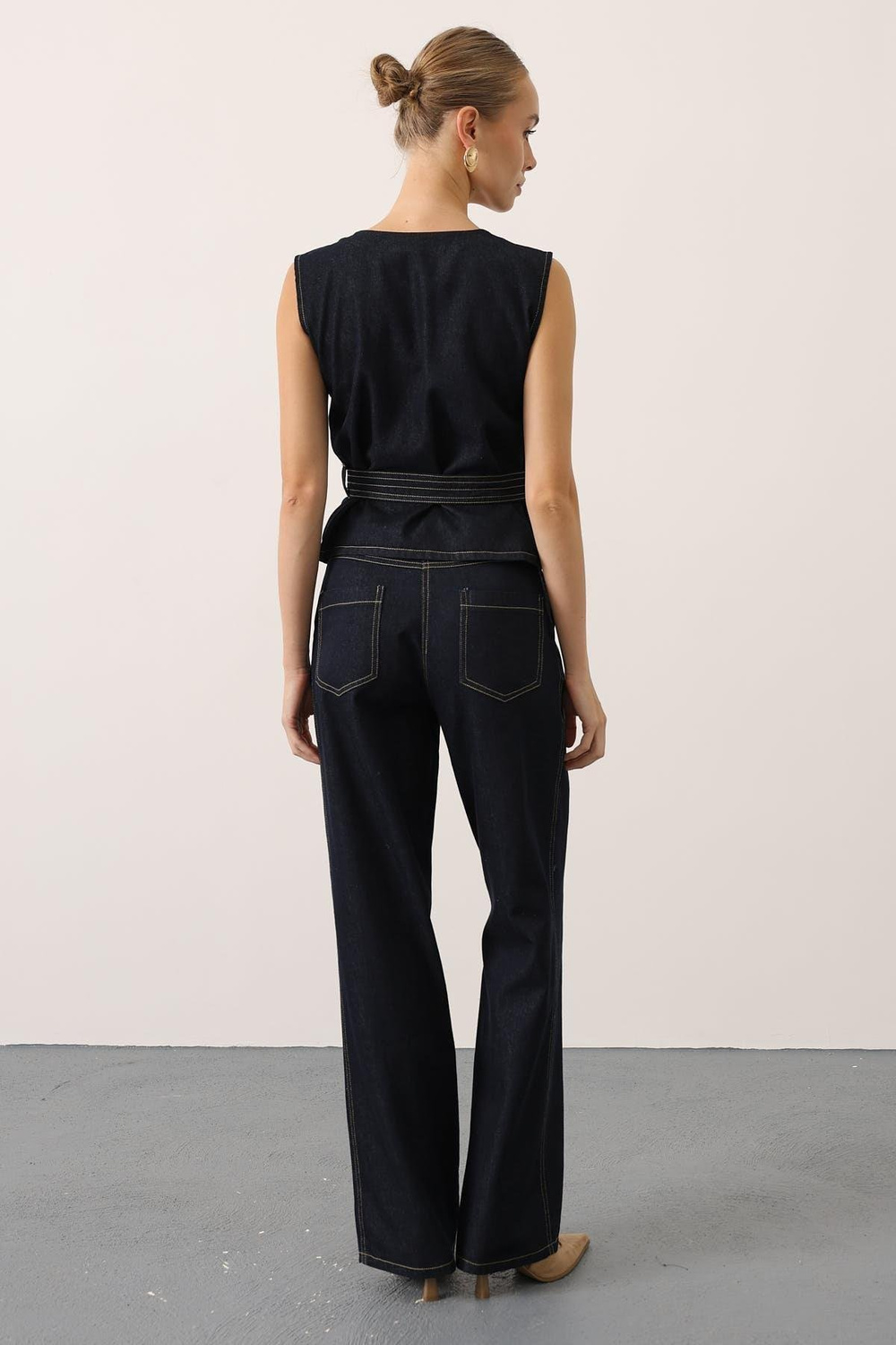 Wholesale Womens Dark Navy Denim Suit with Belt