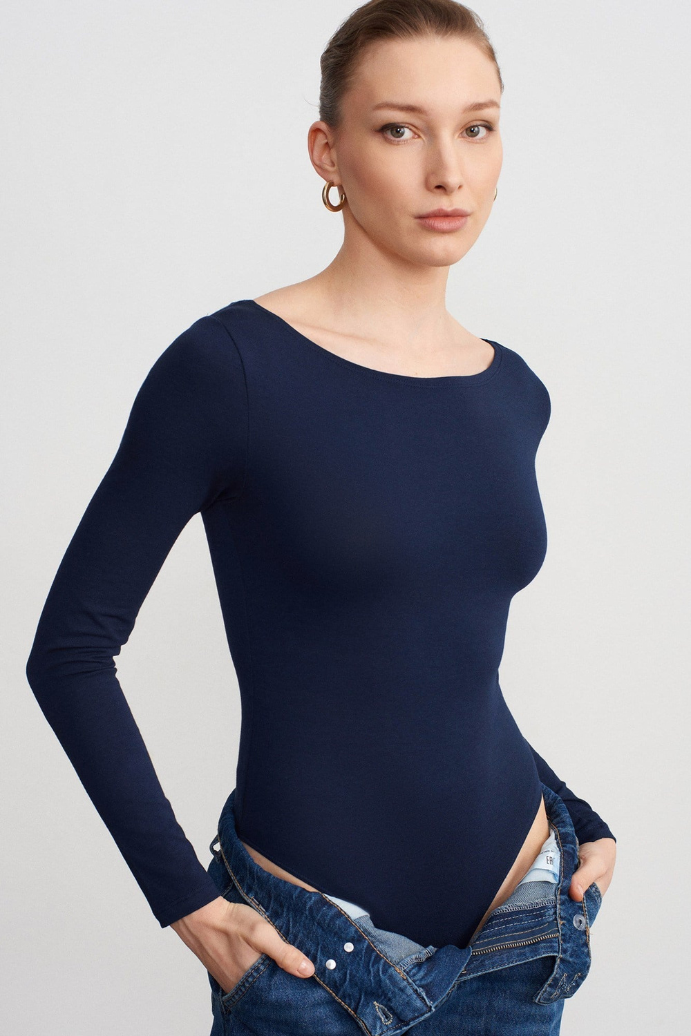 Wholesale Womens Dark Navy Scoop-Neck Bodysuit