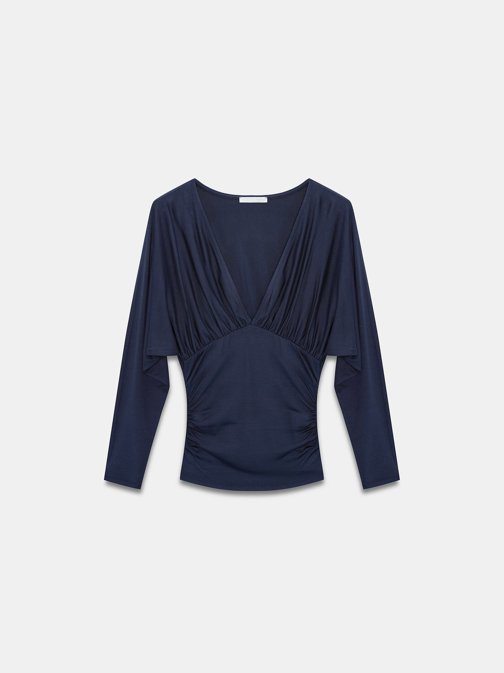 Wholesale Womens Dark Navy V-Neck Batwing Top with Underbust Gathering