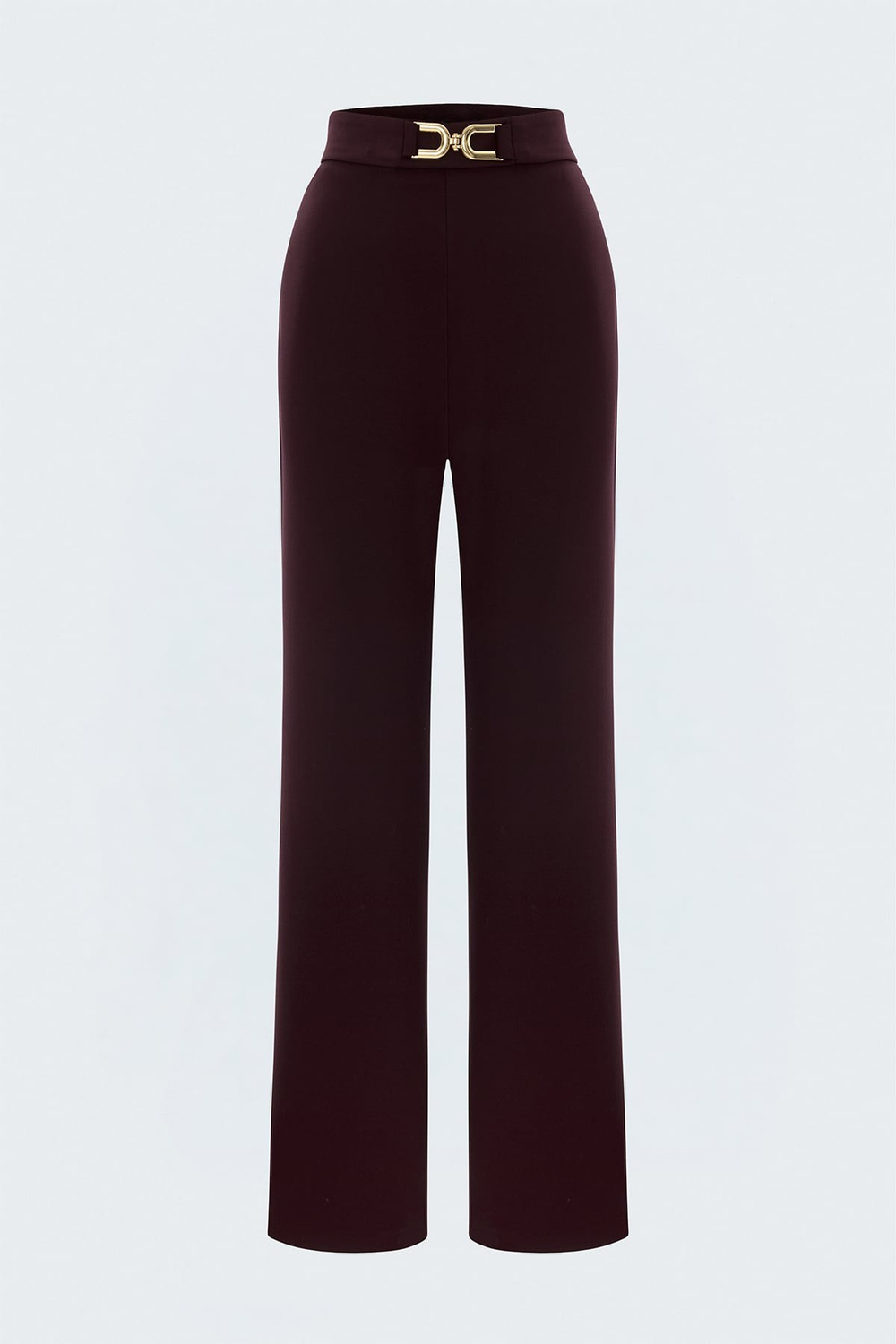 Wholesale Womens Dark Plum Trousers with Gold Buckle Accessory