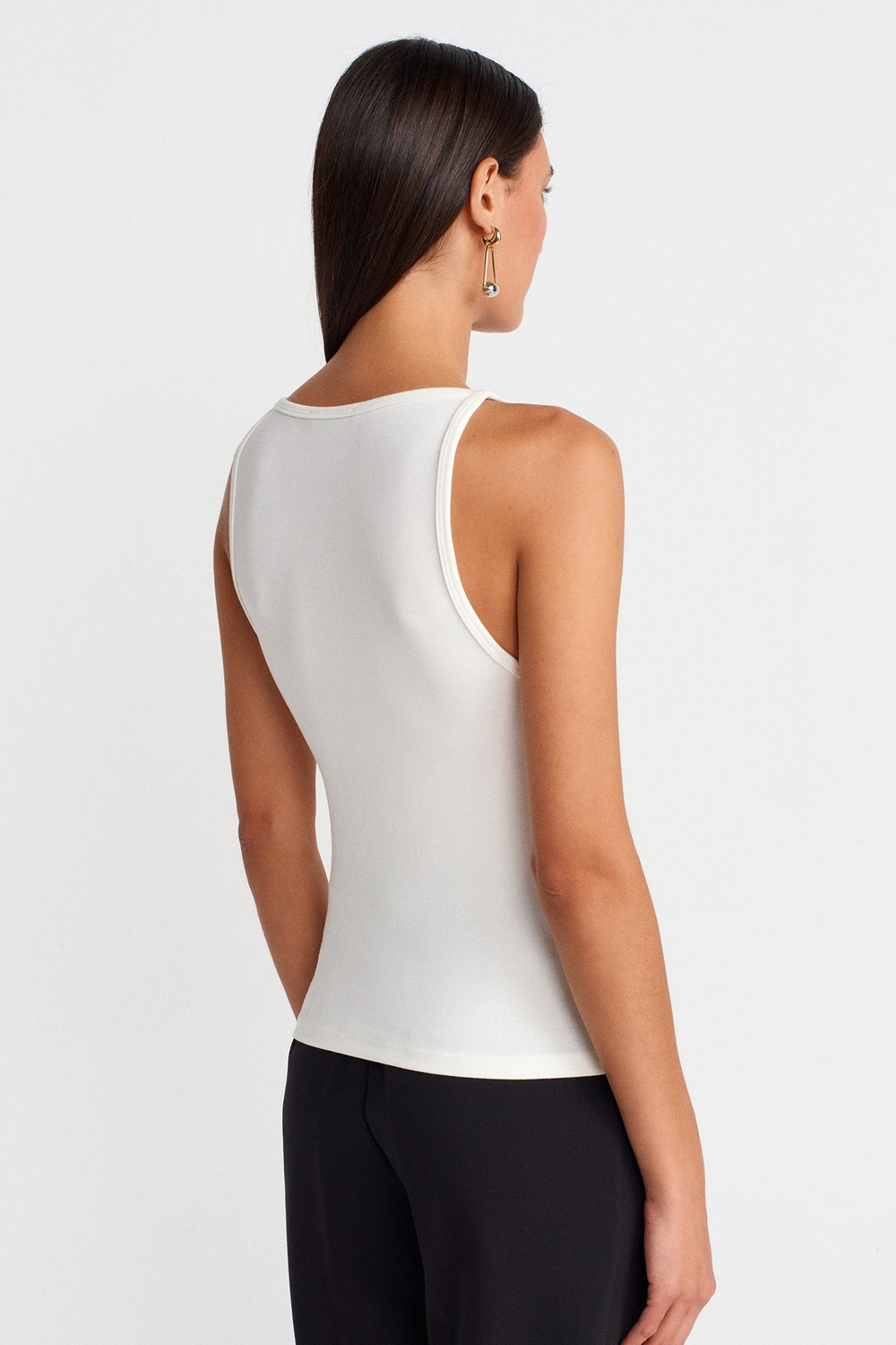 Wholesale Womens Ecru Cotton-Modal Sleeveless Top
