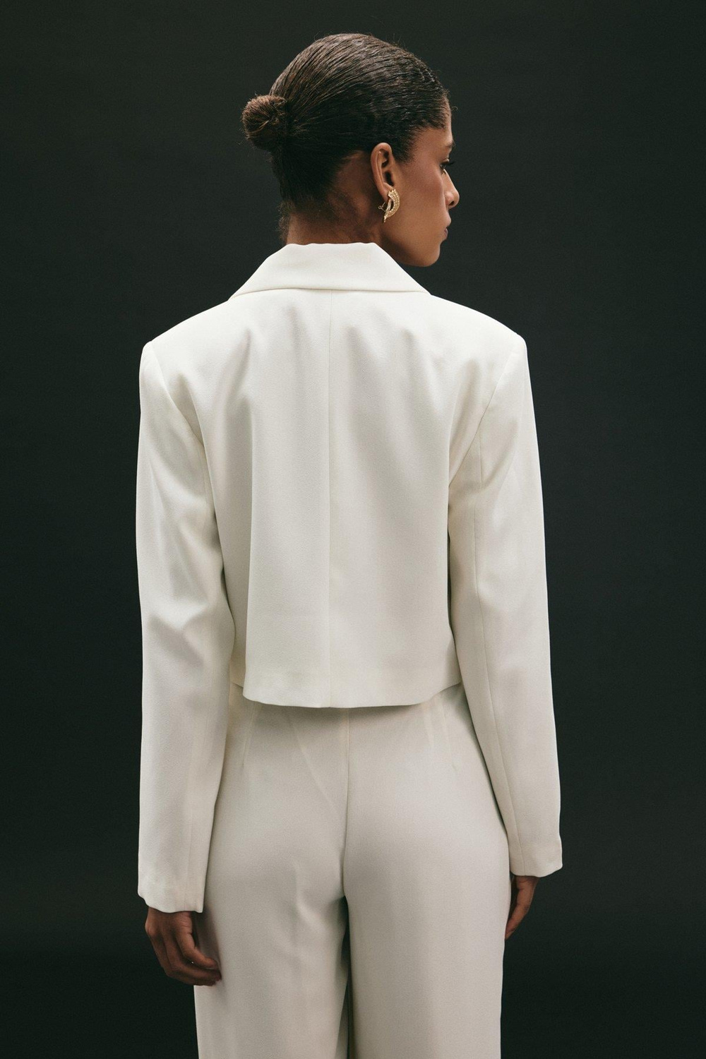 Wholesale Womens Ecru Cropped Blazer with Notched Collar
