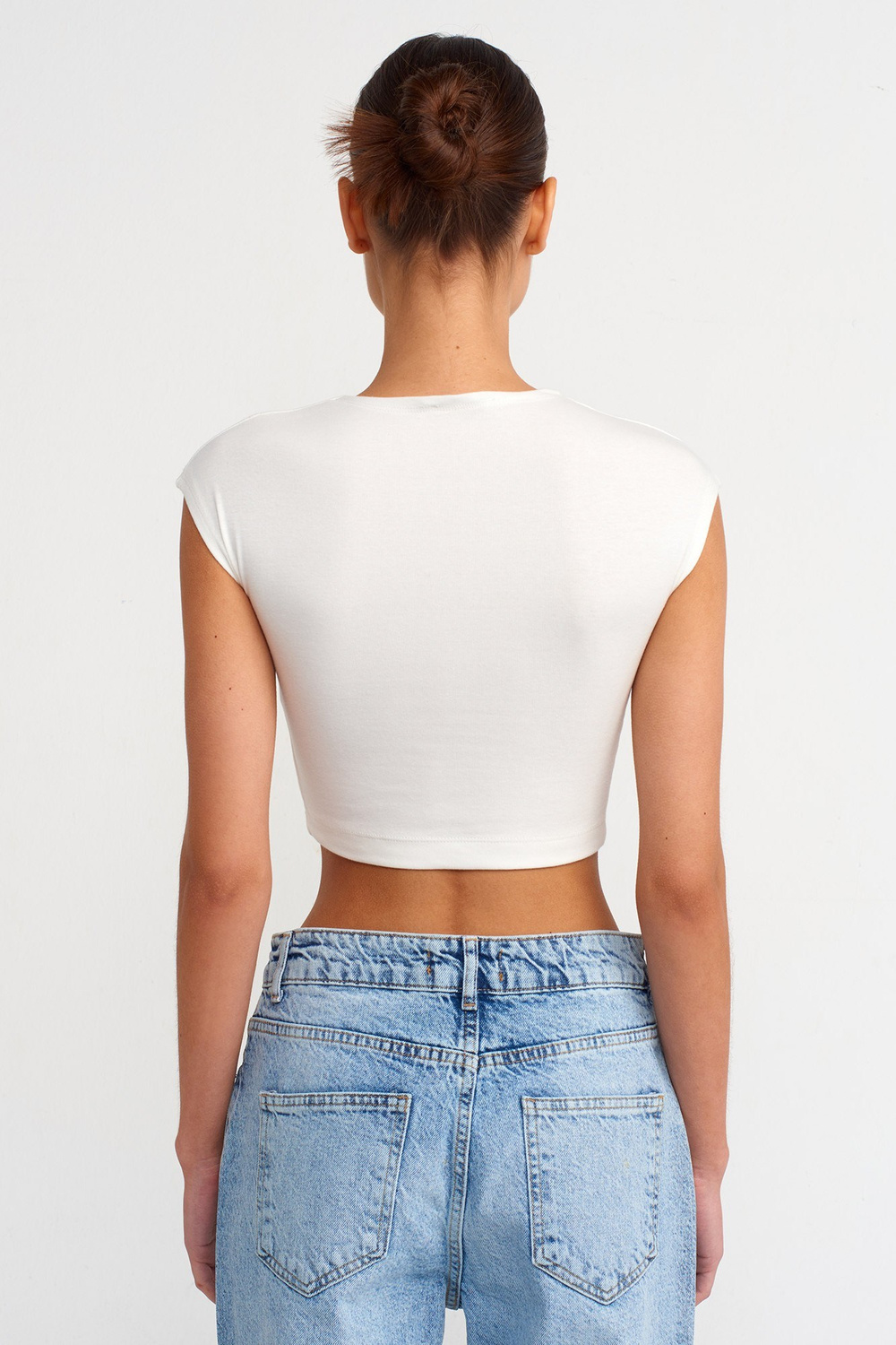 Wholesale Womens Ecru Modal-Cotton Cropped T-Shirt