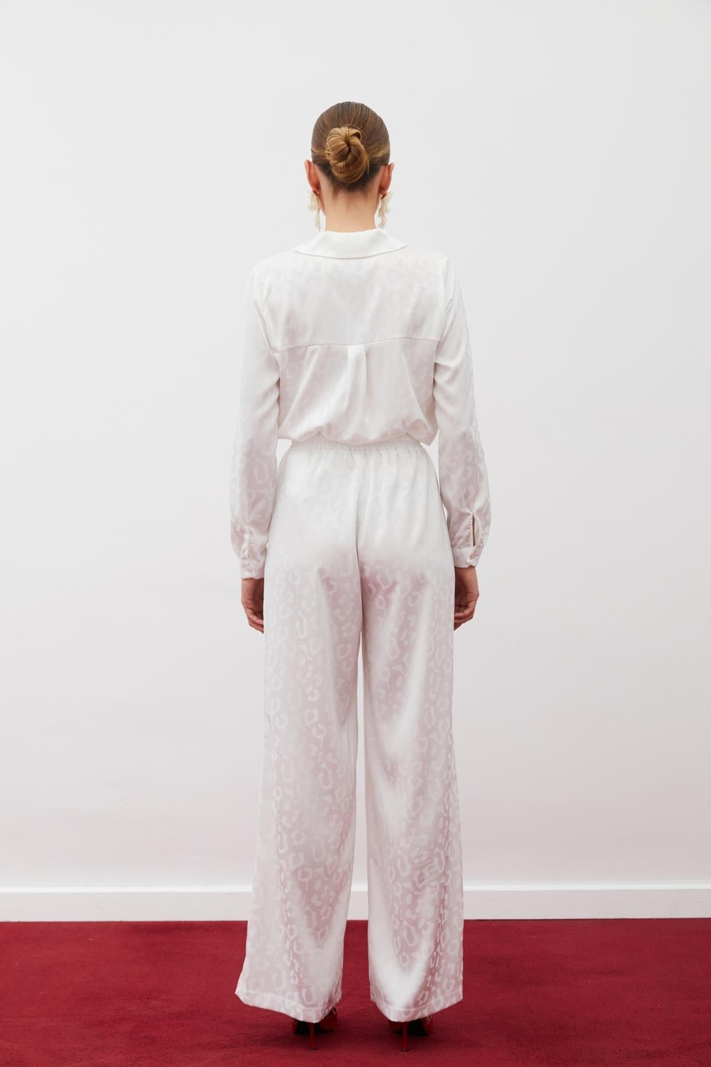 Wholesale Womens Ecru Patterned Trousers with Elastic Waist