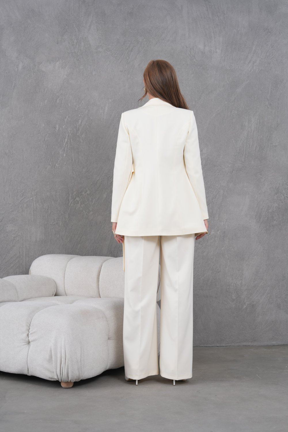 Wholesale Womens Ecru Plus Size Two-Piece Suit 