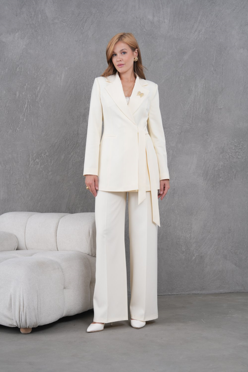 Wholesale Womens Ecru Plus Size Two-Piece Suit 