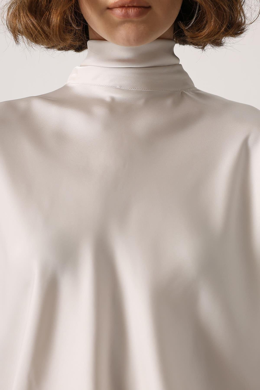 Wholesale Womens Ecru Satin Mini Dress with Tie-Neck