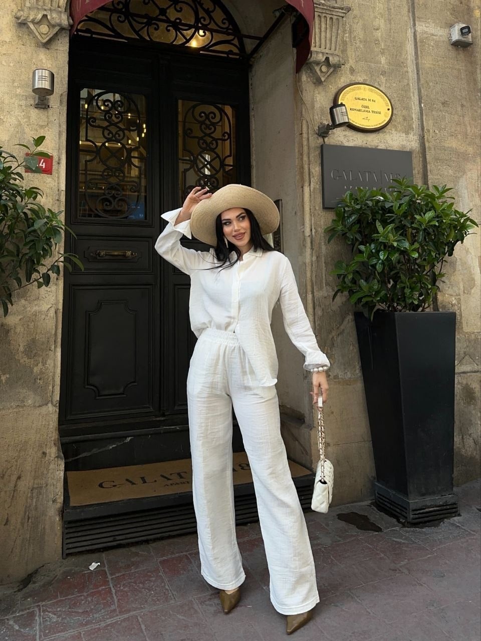 Wholesale Womens Ecru Shirt And Pants Set