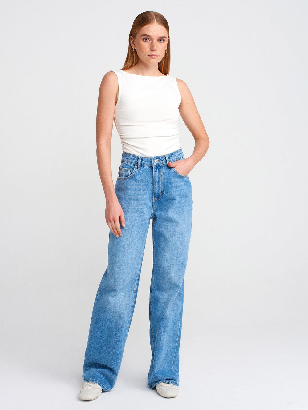 Wholesale Womens Ecru Side Gathered Boat-Neck Top
