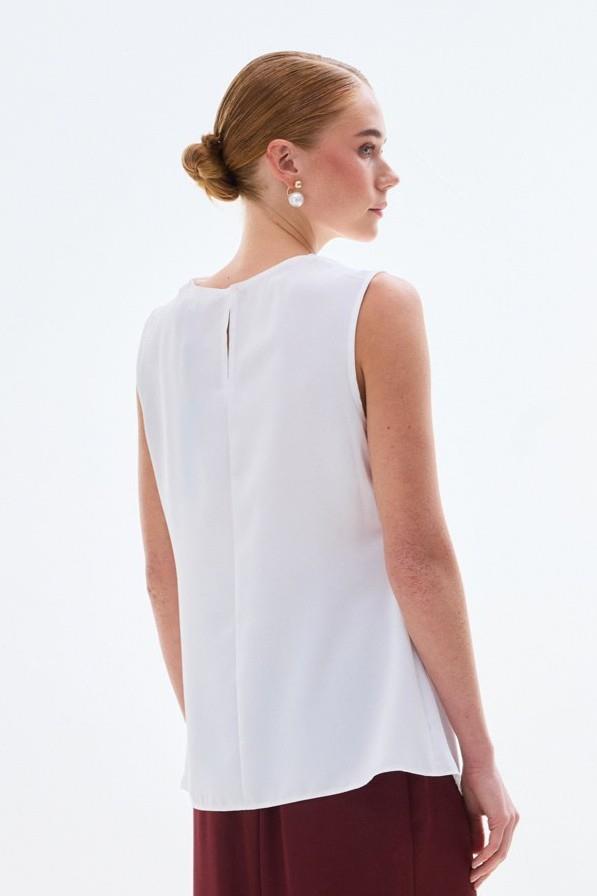 Wholesale Womens Ecru Sleeveless Blouse with Pearl Embellishment