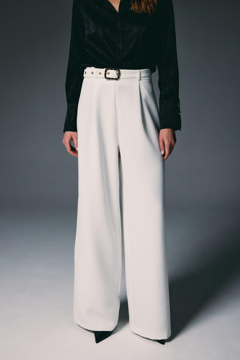 Wholesale Womens Ecru Wide-Leg Trousers with Belt