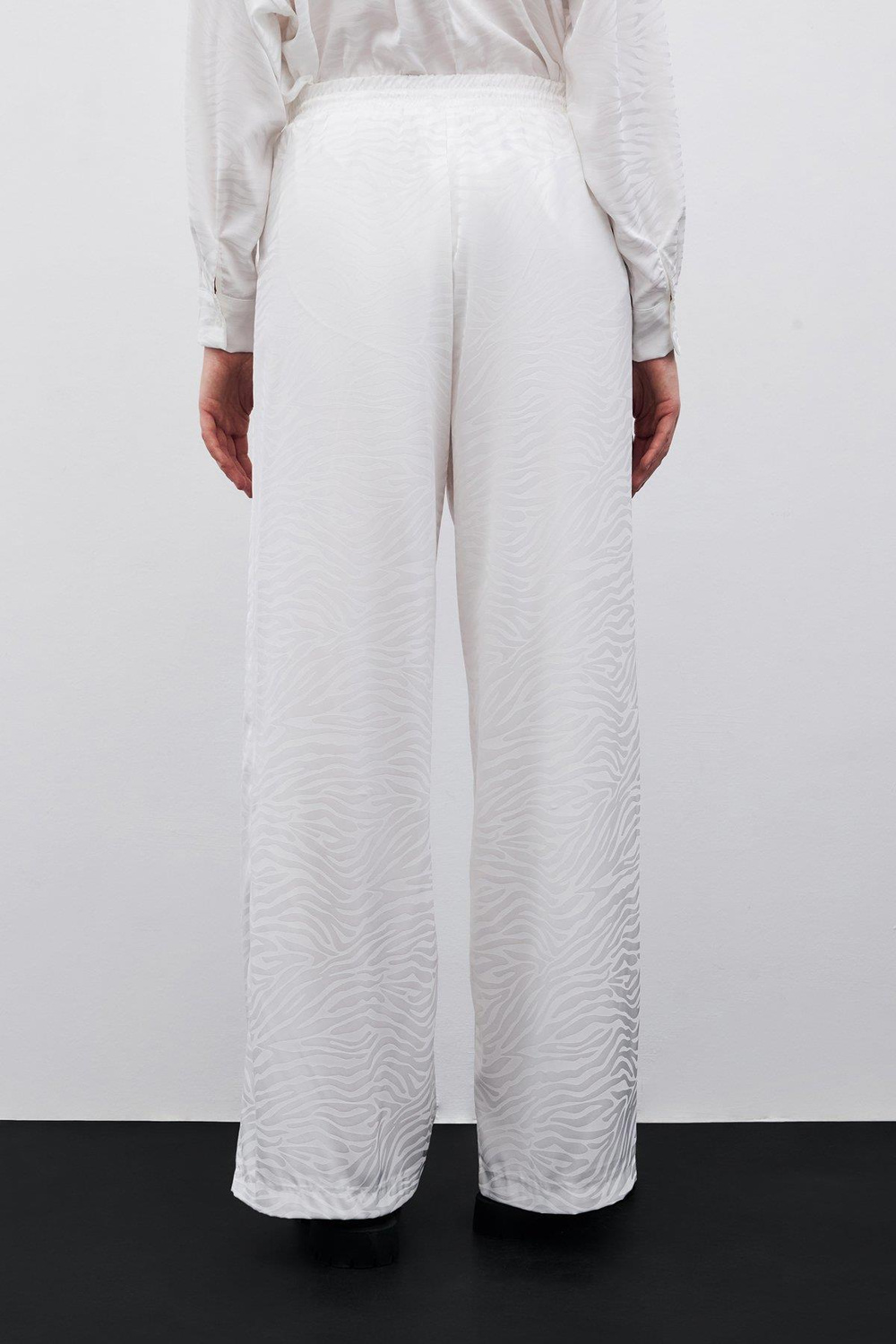 Wholesale Womens Ecru Zebra Patterned Trousers with Elastic Waist
