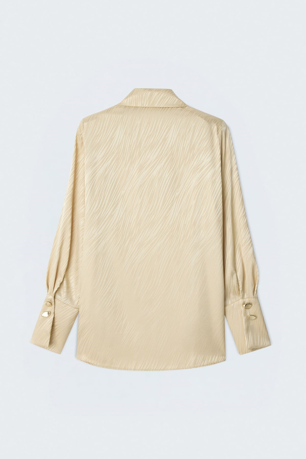 Wholesale Womens Gold Satin Jacquard Shirt with Wide Buttoned Cuffs