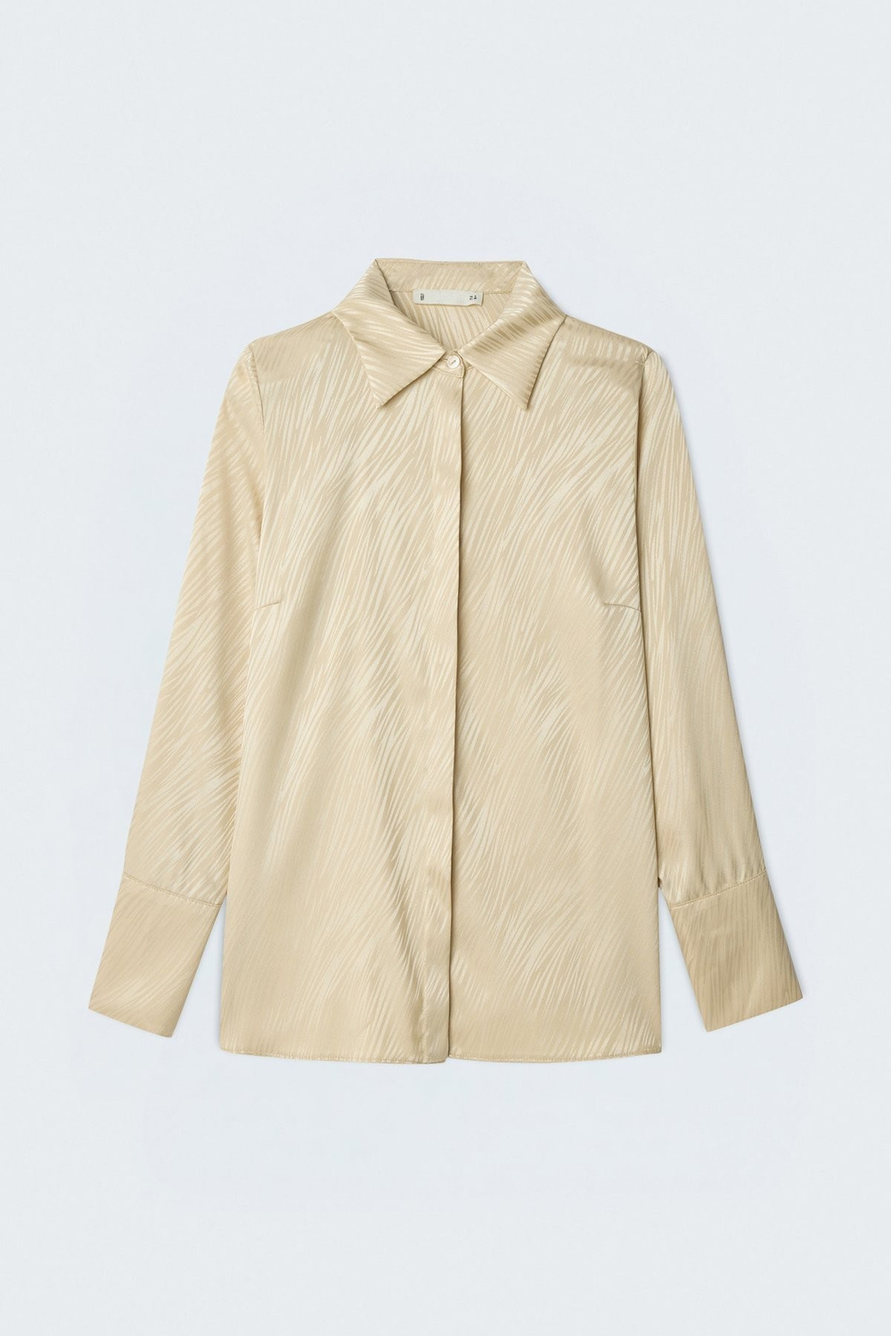 Wholesale Womens Gold Satin Jacquard Shirt with Wide Buttoned Cuffs