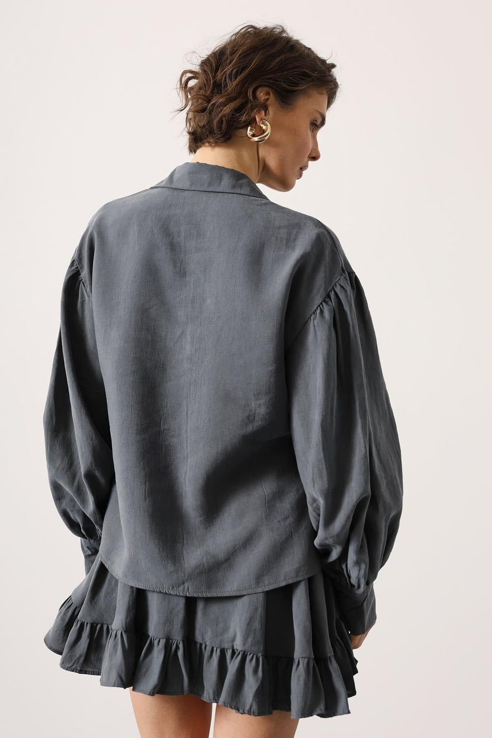Wholesale Womens Gray Oversized Shirt with Bishop Sleeves