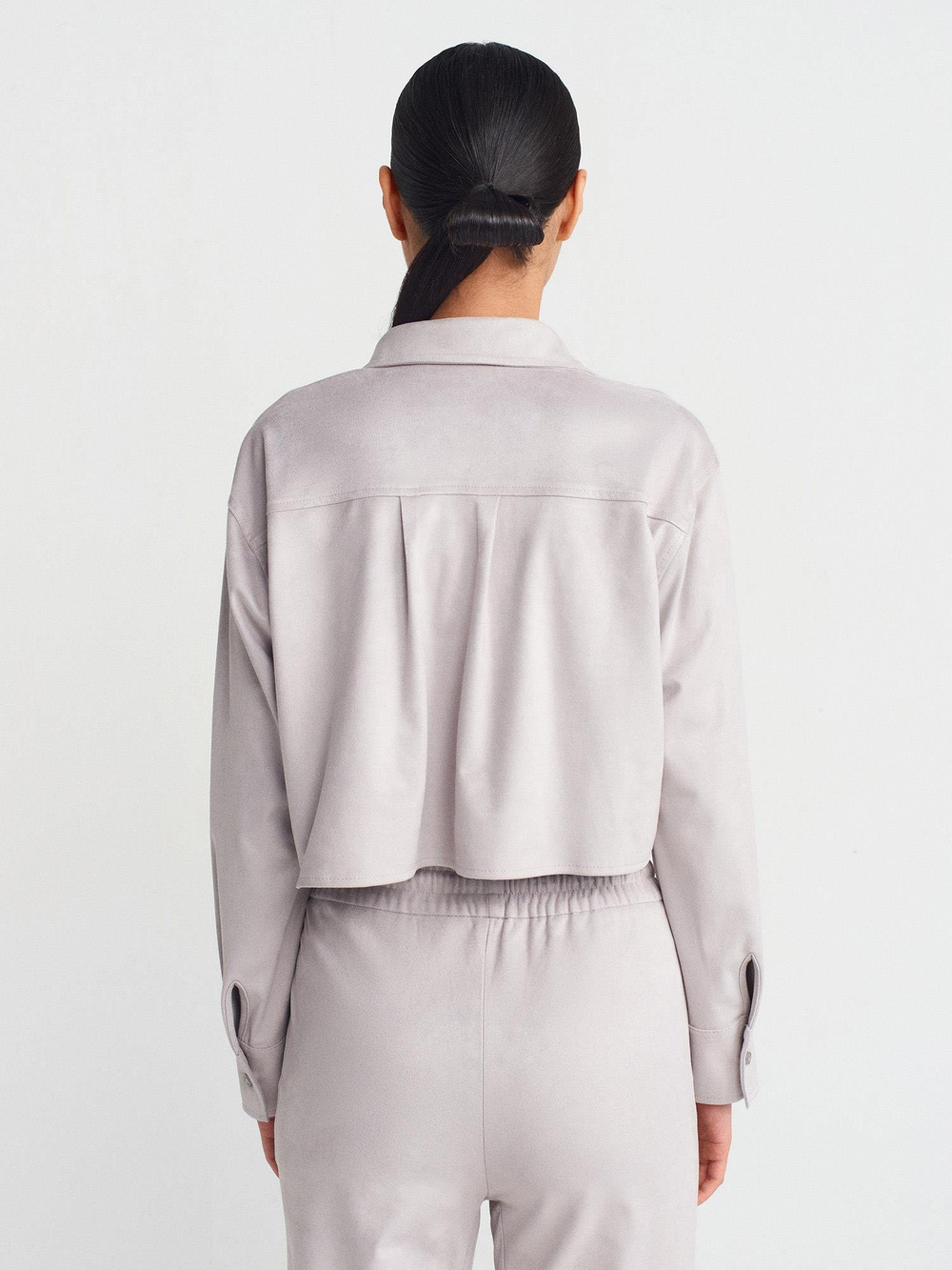 Wholesale Womens Gray Suede Crop Shirt