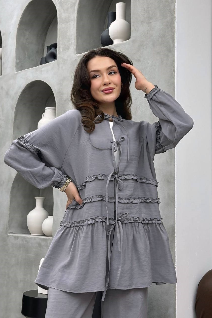 Wholesale Womens Gray Two-Piece Hijab Set