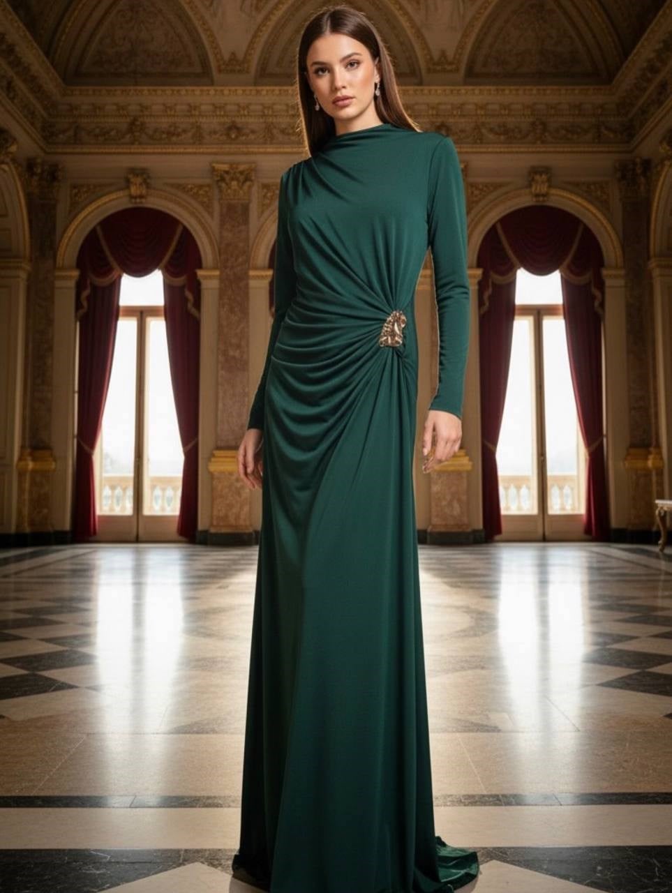Wholesale Women's Green Maxi Hijab Dress 0025-2450