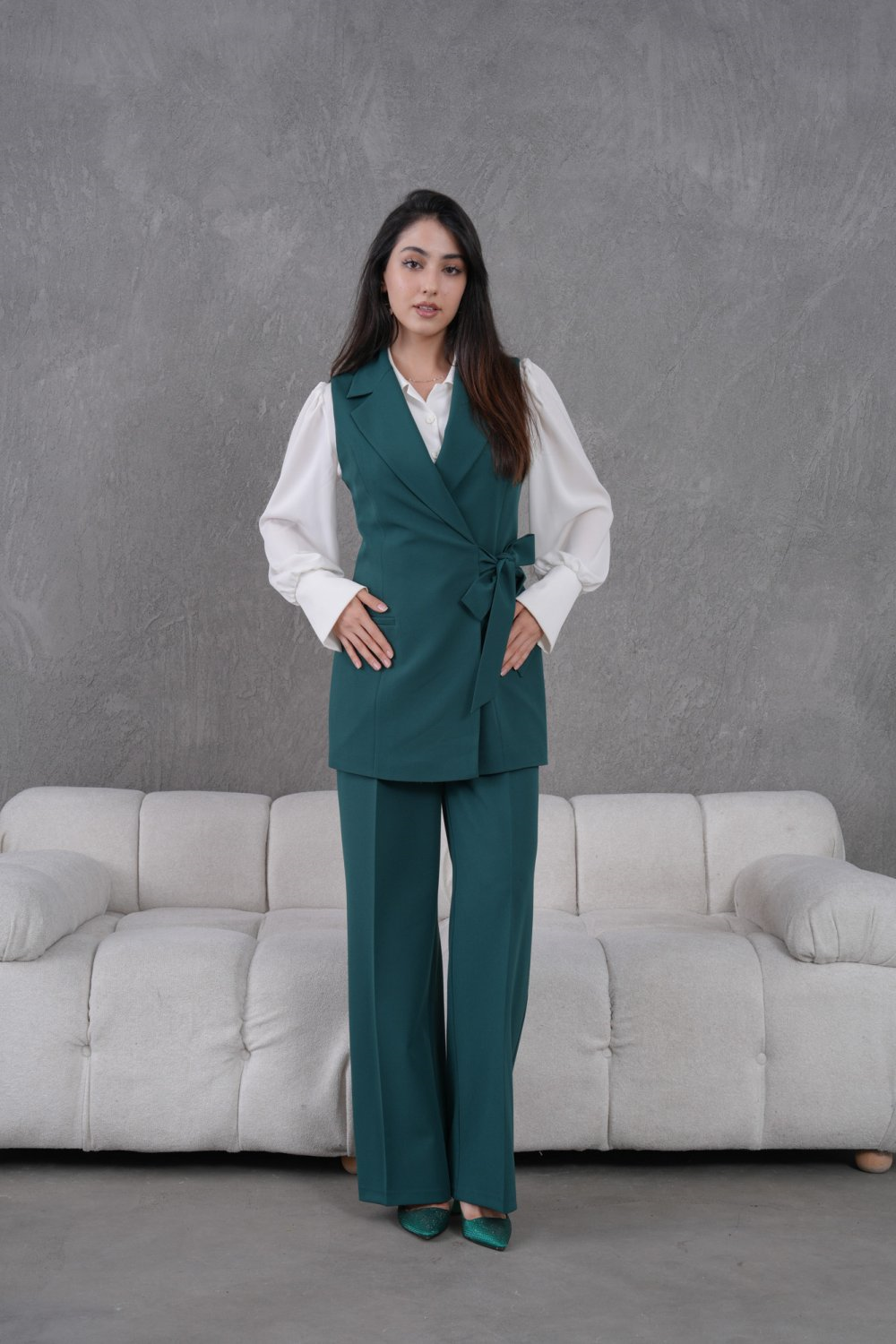 Wholesale Womens Green Two-Piece Suit 
