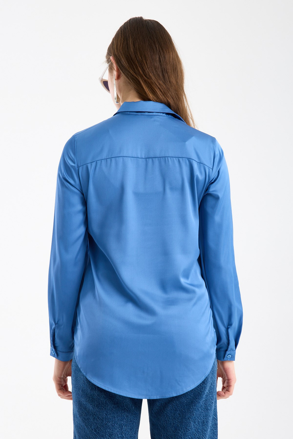 Wholesale Womens Indigo Satin Long-Sleeve Shirt