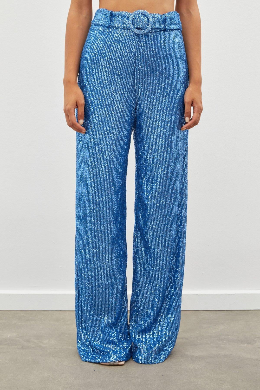 Wholesale Womens Indigo Sequined Trousers with Belt