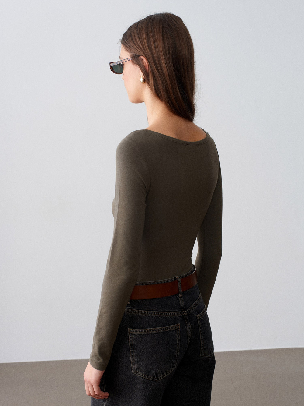 Wholesale Womens Khaki Scoop-Neck Bodysuit