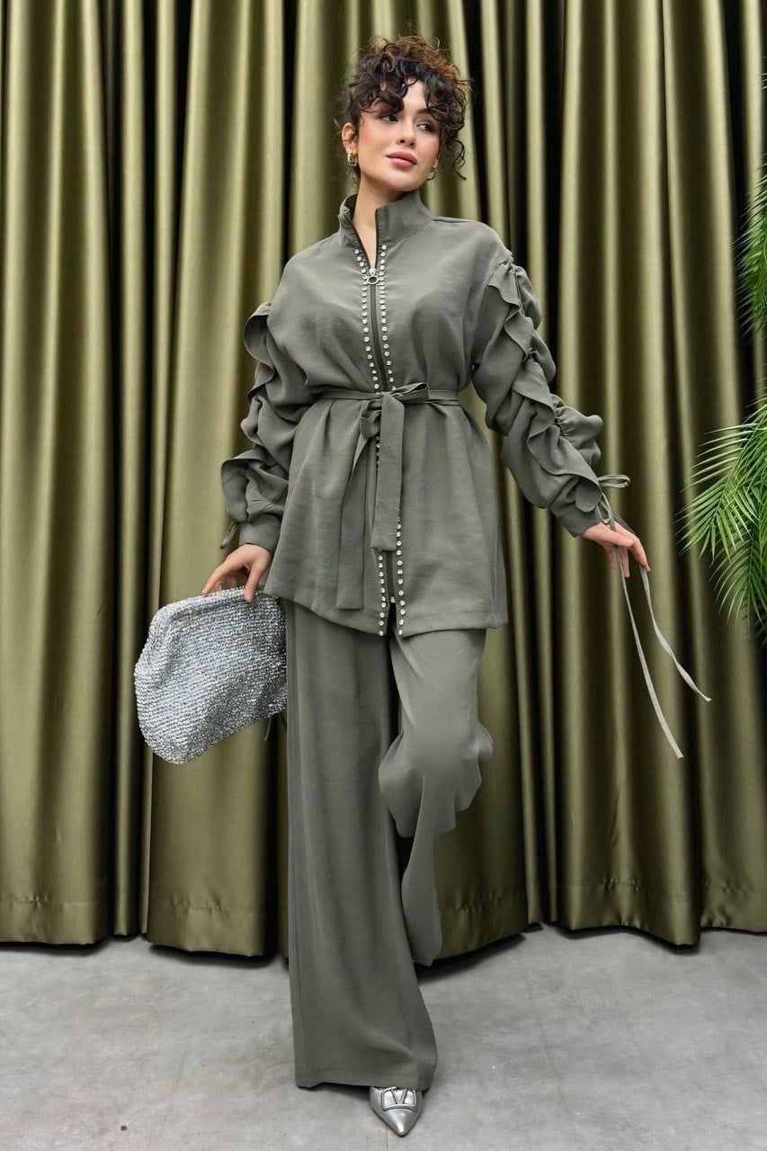 Wholesale Womens Khaki Two-Piece Hijab Set