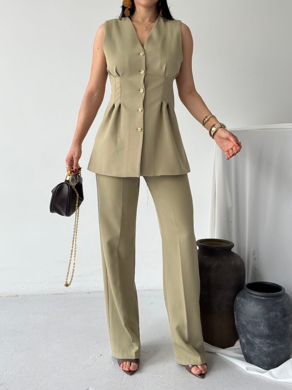 Wholesale Womens Khaki Two-Piece Suit 