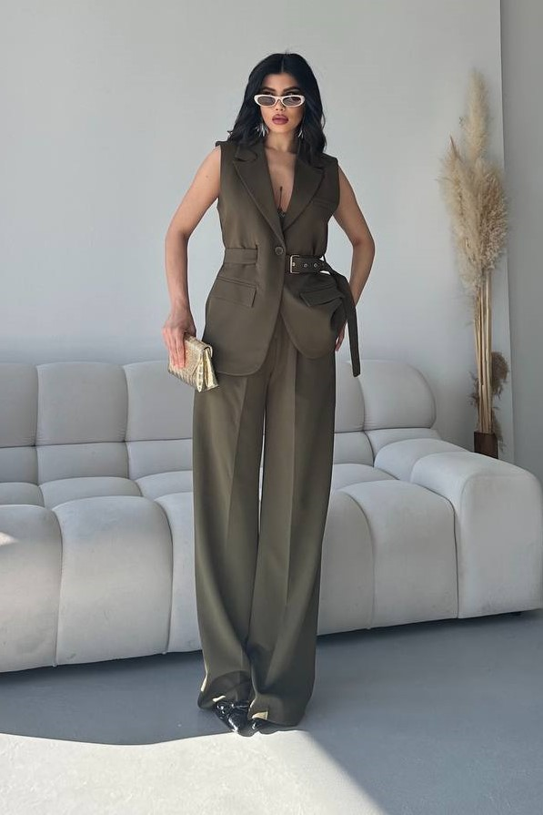 Wholesale Women's Khaki Two-Piece Suit  0044-2132