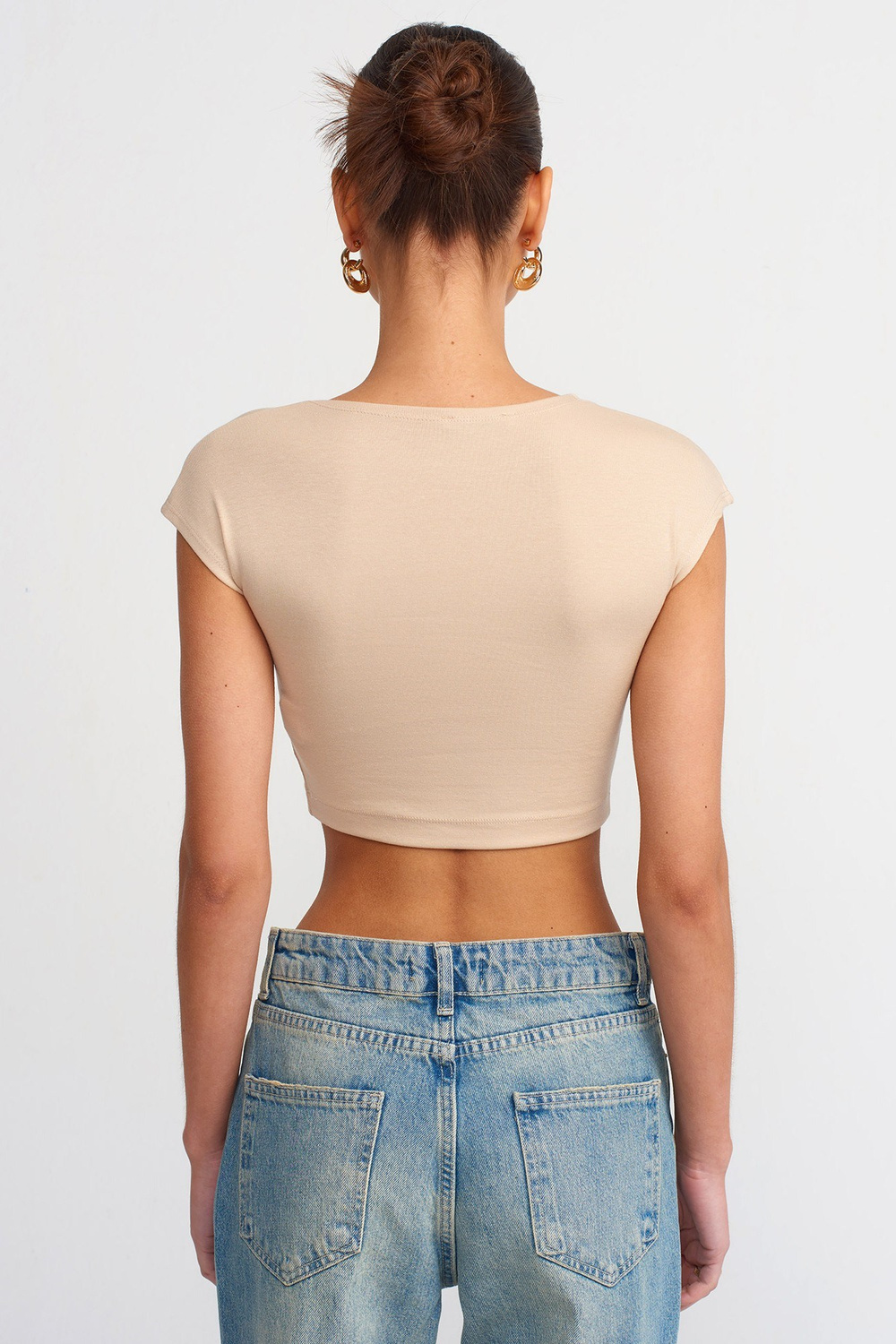 Wholesale Womens Light Beige Modal-Cotton Cropped T-Shirt